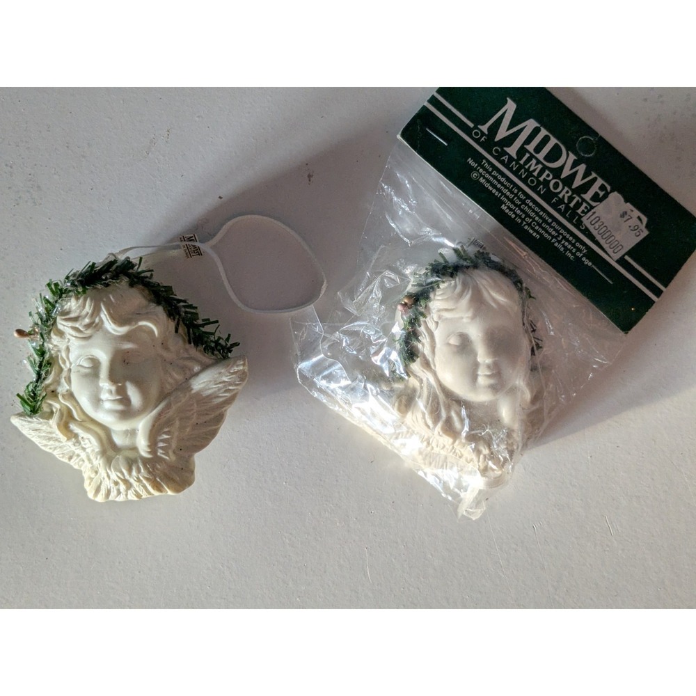 Vintage Angel Face Christmas Tree Ornaments Shabby Chic Decor Set‎ of 2